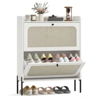 HOMCOM Shoe Cabinet with 2 Flip Drawers, Boho Narrow Shoe Storage Cabinet, White(m-9)