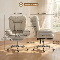 HOMCOM Criss Cross Chair with Wheels, Waterfall Armrests, Overstuffed Wide Office Chair with Footrest, Light Grey(m-3)