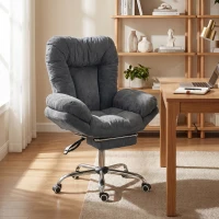 HOMCOM Criss Cross Chair with Wheels, Waterfall Armrests, Overstuffed Wide Office Chair with Footrest, Dark Grey(m-1)