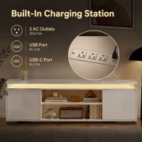 HOMCOM TV Stand for TVs up to 60 Inch, Modern Entertainment Center with LED Lights and Power Outlets, High Gloss White(m-5)