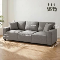 HOMCOM 3 Seater Sofa with Storage Pockets, Modern Upholstered Couch with Pocket Springs, Grey(m-3)