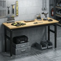 HOMCOM 60" Adjustable Workbench, Heavy Duty Work Table with Rubber Wood Top, Power Outlets, Pegboard, 2000 LBS Capacity(m-1)