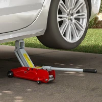 HOMCOM Low Profile Jack, Hydraulic Racing Floor Jack, 4.7"-11.8" Lifting Range, 2 Ton (4,000 lb) Capacity, Red(m-8)
