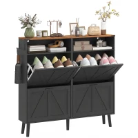 HOMCOM Shoe Storage Cabinet with 4 Flip Drawers, Farmhouse Narrow Shoe Cabinet, Holds Up to 24 Pairs, Black(m-9)