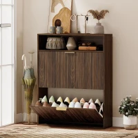 HOMCOM Shoe Cabinet with 2 Flip Drawers Narrow Shoe Storage Cabinet with Top Shelf for Entryway Hallway Coffee(m-1)