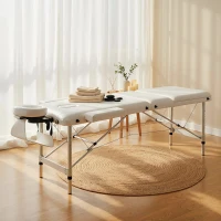 HOMCOM 85" 3 Section Foldable Massage Table Professional Salon Spa Facial Couch Bed (White)(m-8)