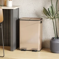 HOMCOM Garbage Bin, Soft-Close Trash Can with Foot Pedal, 2x7.4 Gal (2x28 L) Garbage Can with Removable Inner Buckets, SGold(m-8)