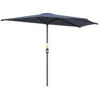 Outsunny 9.8ft Half Umbrella Semi Round Patio Parasol with Crank Handle, Top Vent for Garden, Balcony- NO BASE INCLUDED, Dark Blue(m-9)
