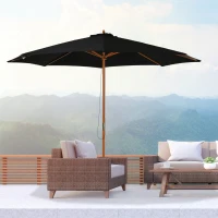 Outsunny 10' x 8' Wooden Patio Umbrella, Garden Parasol, Outdoor Sunshade Canopy with Bamboo Rib for Outdoor, Black(m-1)