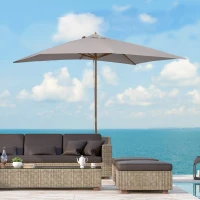 Outsunny 7' x 10' Wooden Patio Umbrella, Rectangle Garden Parasol, Outdoor Sunshade Canopy with Bamboo Ribs for Garden, Grey(m-1)