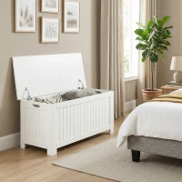 HOMCOM Large Storage Box Storage Trunk Cabinet Container with Lid and 2 Safety Hinges, White(m-8)
