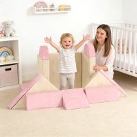 Qaba 12 PCS Modular Kids Play Couch, Child Sectional Sofa for Toddlers, Convertible Foam and Floor Cushion, Pink(m-8)