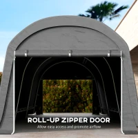Outsunny 10' x 20' Portable Shed, Motorcycle Bike Tent with Roll-up Door, Galvanised Steel Frame for Garden Tools, Dark Grey(m-6)