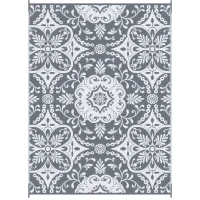 Outsunny Portable Outdoor Rug with Carry Bag, 9' x 12' Reversible Mat, Waterproof Plastic Straw RV Rug for Backyard, Deck, Picnic, Beach, Camping, Gray & White Flower(m-11)