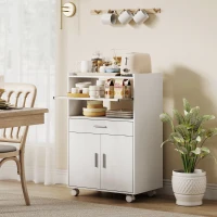 HOMCOM Microwave Cart with Wheels, Microwave Stand with Worktop, Open Shelves and Drawer, Storage Cabinet, White(m-1)