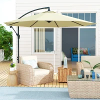 Outsunny 10' Deluxe Patio Umbrella, Outdoor Market Parasol, Banana Hanging Offset Sunshade with Crank, Cross Base, Beige(m-1)