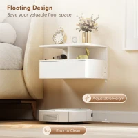 HOMCOM Floating Nightstand Set of 2, Wall Mounted Bedside Table with with Power Outlets, Drawer and Shelf, White(m-4)