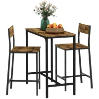 HOMCOM Industrial Bar Table Set Counter Height 3 Piece and 2 High Back Stools Set Dining Table Set Rustic Brown(m-9)
