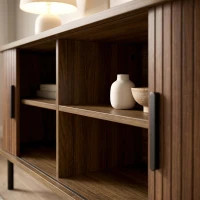 HOMCOM TV Stand for TVs up to 60", Modern Entertainment Center with Curved Sliding Doors, Walnut Brown(m-9)
