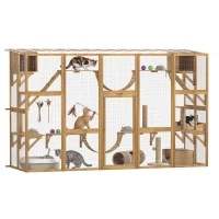 PawHut Catio Playground Cat Window Box Outside Enclosure for Multiple Cats w/ Shelves & Bridges, Yellow(m-11)