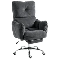 HOMCOM Office Chair with Foot Rest, Ergonomic Reclining Computer Gaming Chair w/ Snow Flannel Fabric, Thick Cushion, Dark Grey(m-13)