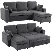 HOMCOM Modular Sectional Sofa Bed with Reversible Storage Ottoman, Pull Out Sleeper Sofa with Spring Cushion, Dark Grey(m-13)