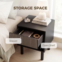 HOMCOM Modern Bedside Table with Drawer and Open Shelf, Sofa Side Table for Bedroom Living Room, Black(m-5)