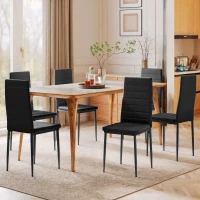 HOMCOM High Back Dining Chairs, Modern Upholstered Linen Fabric Accent Chairs with Metal Legs for Kitchen, Set of 6, Black(m-6)