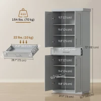 HOMCOM 72" Storage Cabinet, Freestanding Kitchen Pantry Cabinet with 4 Doors, Drawer and 3 Adjustable Shelves, Grey(m-3)