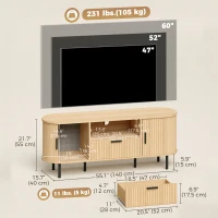HOMCOM TV Stand for TVs up to 60", Modern Entertainment Center with Curved Sliding Doors and Storage, Natural Wood(m-3)