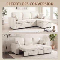 HOMCOM Modular Sectional Sofa Bed with Reversible Storage Ottoman, Pull Out Sleeper Sofa with Spring Cushion, Beige(m-4)