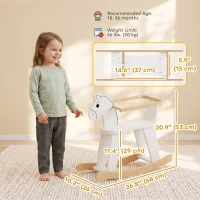 Qaba Rocking Horse, 2 in 1 Ride on Horse with Removable Fence, No-Tip Design, Gift for Toddlers 1.5-3 Years, White(m-3)
