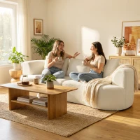 HOMCOM 3 Seater Sofa, 102" Chenille Boneless Couch with Wide Seat, Spring Cushions, High-Density Foam, 3 Pillows, Cream White(m-8)