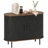HOMCOM Sideboard Buffet Cabinet with Curved Tambour Doors and Storage, Brown Wood Grain(m-13)