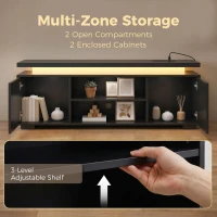 HOMCOM TV Stand for TVs up to 60 Inch, Modern Entertainment Center with LED Lights and Power Outlets, High Gloss Black(m-7)
