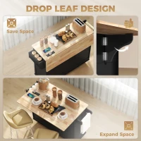 HOMCOM Kitchen Island on Wheels with Drop Leaf, Charging Station, Rolling Kitchen Cart with Wood Top, Adjustable Shelf, Black(m-4)