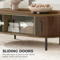 HOMCOM Coffee Table with Sliding Tambour Doors and Storage Center Table with Metal Legs, 39", Brown(m-5)
