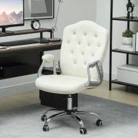Vinsetto Vanity Office Chair, Velvet Computer Desk Chair with Swivel Wheels, Adjustable Height, Tilt Function, Off-White(m-1)