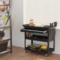 HOMCOM Tool Cart on Wheels, Utility Cart with Wheels, Ball Bearing Drawer, Storage Trays for Garage, Warehouse, Black(m-8)