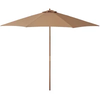 Outsunny 10' x 8' Wooden Patio Umbrella, Garden Parasol, Outdoor Sunshade Canopy with Bamboo Rib for Outdoor, Khaki(m-9)