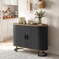 HOMCOM Sideboard Buffet Cabinet with Curved Tambour Doors, Thick Tabletop and Arc Metal Legs Brown and Black(m-8)