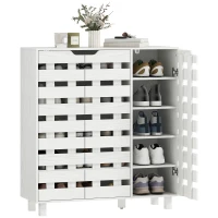 HOMCOM Shoe Cabinet, 17-20 Pairs Shoe Storage Cabinet with Hollowed-Out Doors, White(m-9)
