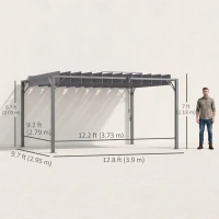 Outsunny 12.8' x 9.7' Outdoor Pergola with Retractable Roof, Aluminium Louvered Pergola Canopy Gazebo for Lawn Garden Patio, Grey(m-3)