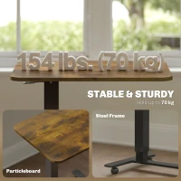 HOMCOM Pneumatic Standing Desk Adjustable Height, Mobile Stand Up Desk with Wheels, 43 Inch Rolling Table, Rustic Brown(m-7)