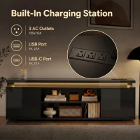 HOMCOM TV Stand for TVs up to 60 Inch, Modern Entertainment Center with LED Lights and Power Outlets, High Gloss Black(m-5)