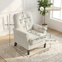 HOMCOM Accent Chair, Mid-Century Modern Armchair with Thick Padded Seat, Spring Cushion, Solid Wood Legs, Cream White(m-3)