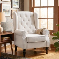 HOMCOM Button-Tufted Accent Chair with High Wingback, Rounded Cushioned Armrests and Thick Padded Seat, Cream White(m-8)