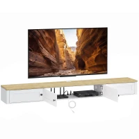 HOMCOM Floating TV Stand for TVs up to 82 Inch, Modern Wall Mounted Media Console with Power Outlets, White(m-13)