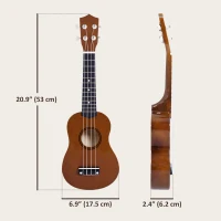 HOMCOM 21 Inch Ukulele with Birch Wood Body, 4 Nylon Strings, Smooth Finish, Lightweight Design, Brown(m-3)