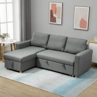 HOMCOM 83" Sofa Bed, Pull Out Sleeper L Shaped Sectional Couch with Reversible Storage Chaise, Wide and Deep Seat, Light Grey(m-8)
